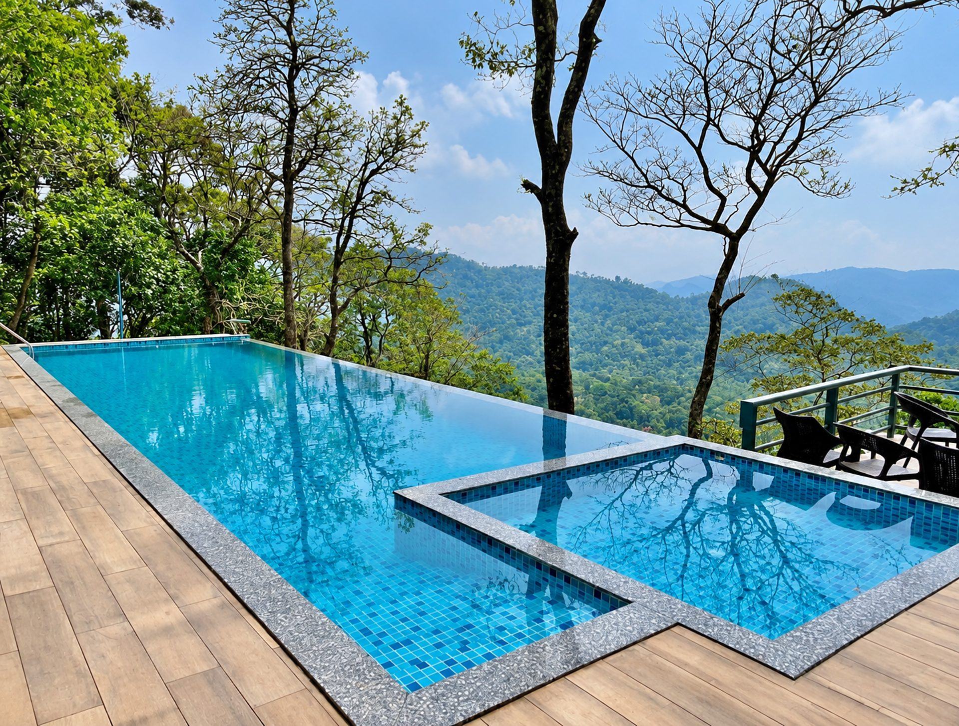 Hillside infinity pool at Elephant Passage, Anachal, by Moothedan Pools