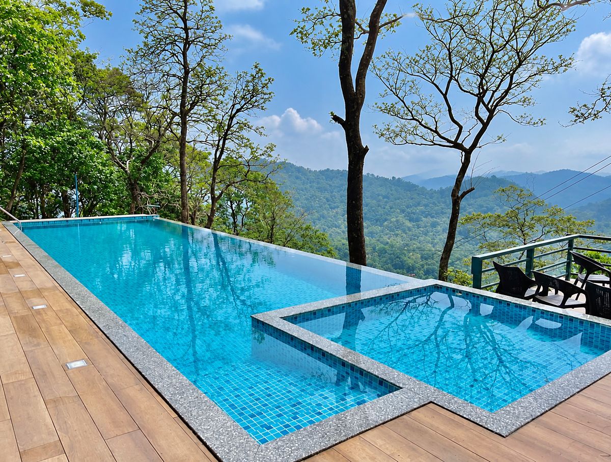 Elephant Passage 10 x 4 m mosaic tile pool, Anachal, by Moothedan