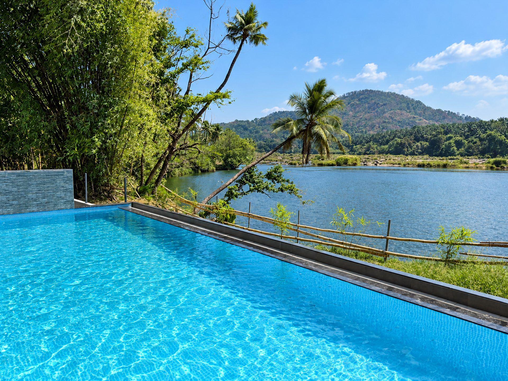 Lakeside pool at River Bay, Virippara, one of 2000+ pools built by Moothedan Projects
